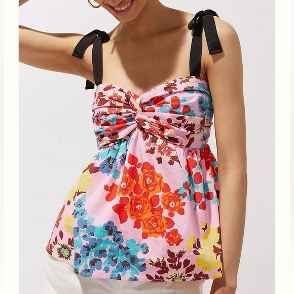Anthropologie Peter Som Printed Poplin Top Pink Combo Size M NEW - Picture 1 of 13